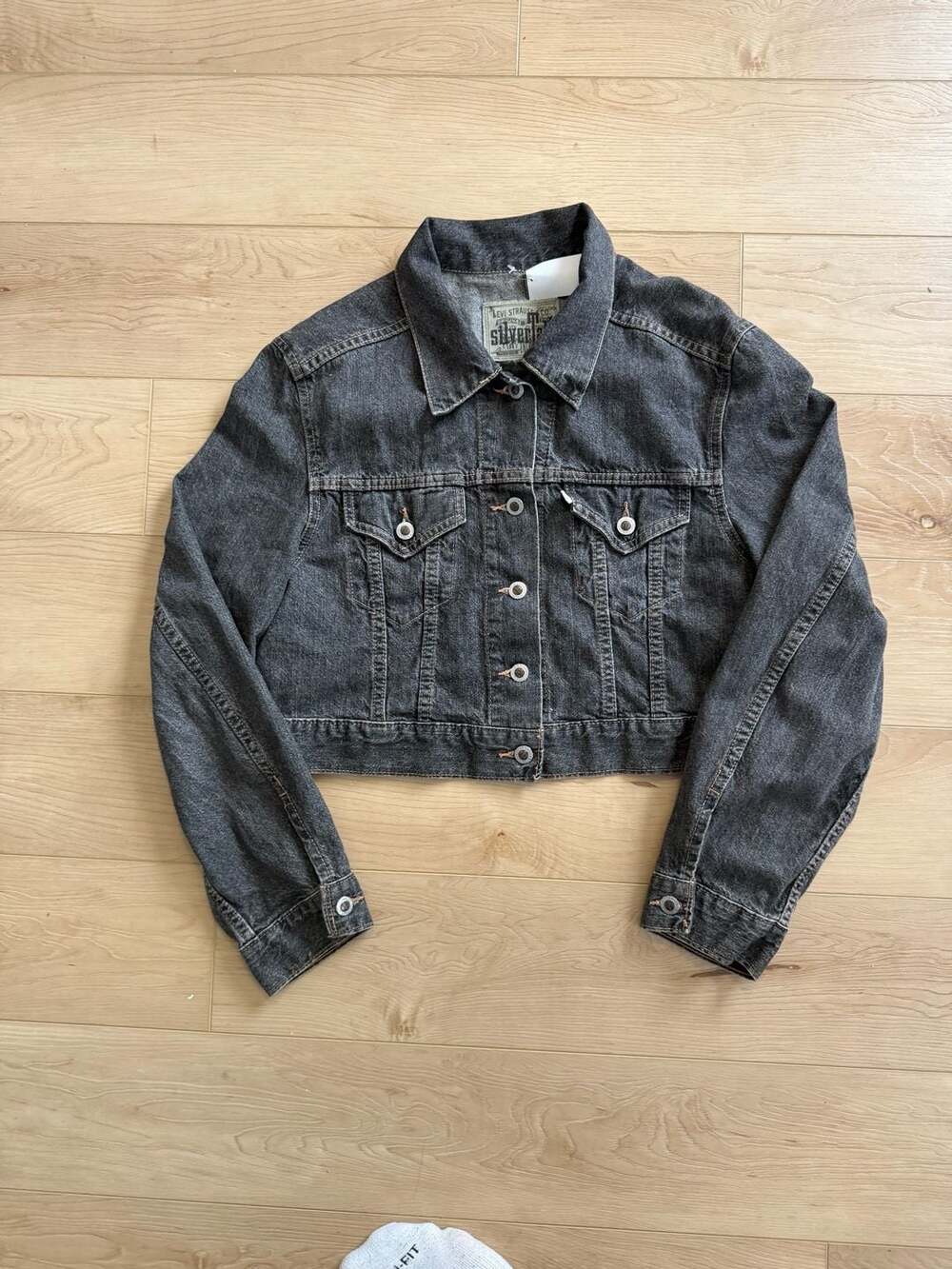 Boxy Levi's Silver Tab Cropped Denim Jacket Black Washed Denim size M